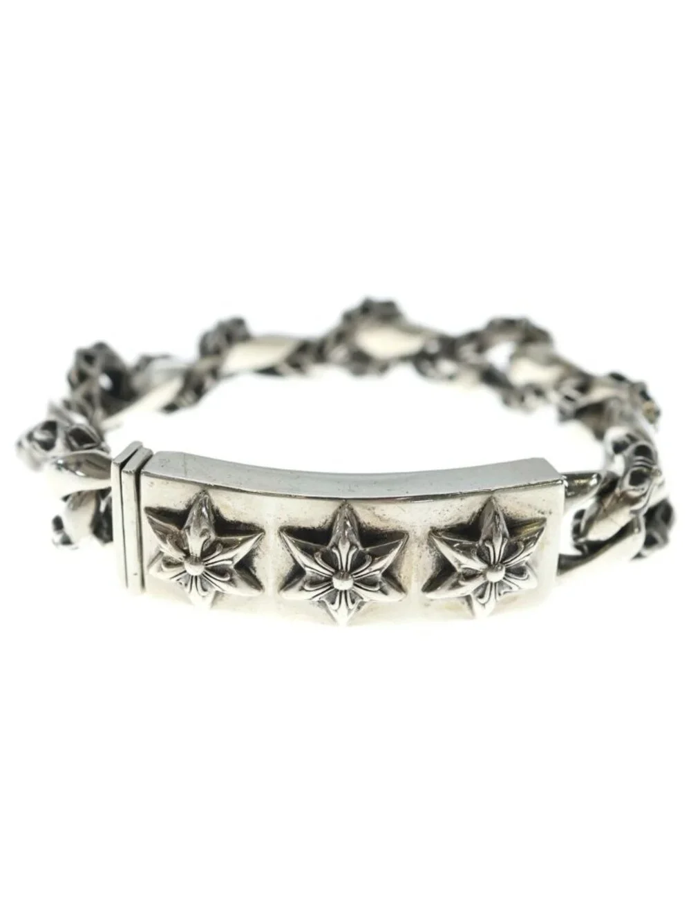Chrome Hearts ID 3 Star Three ID Fancy Link Bracelet Silver